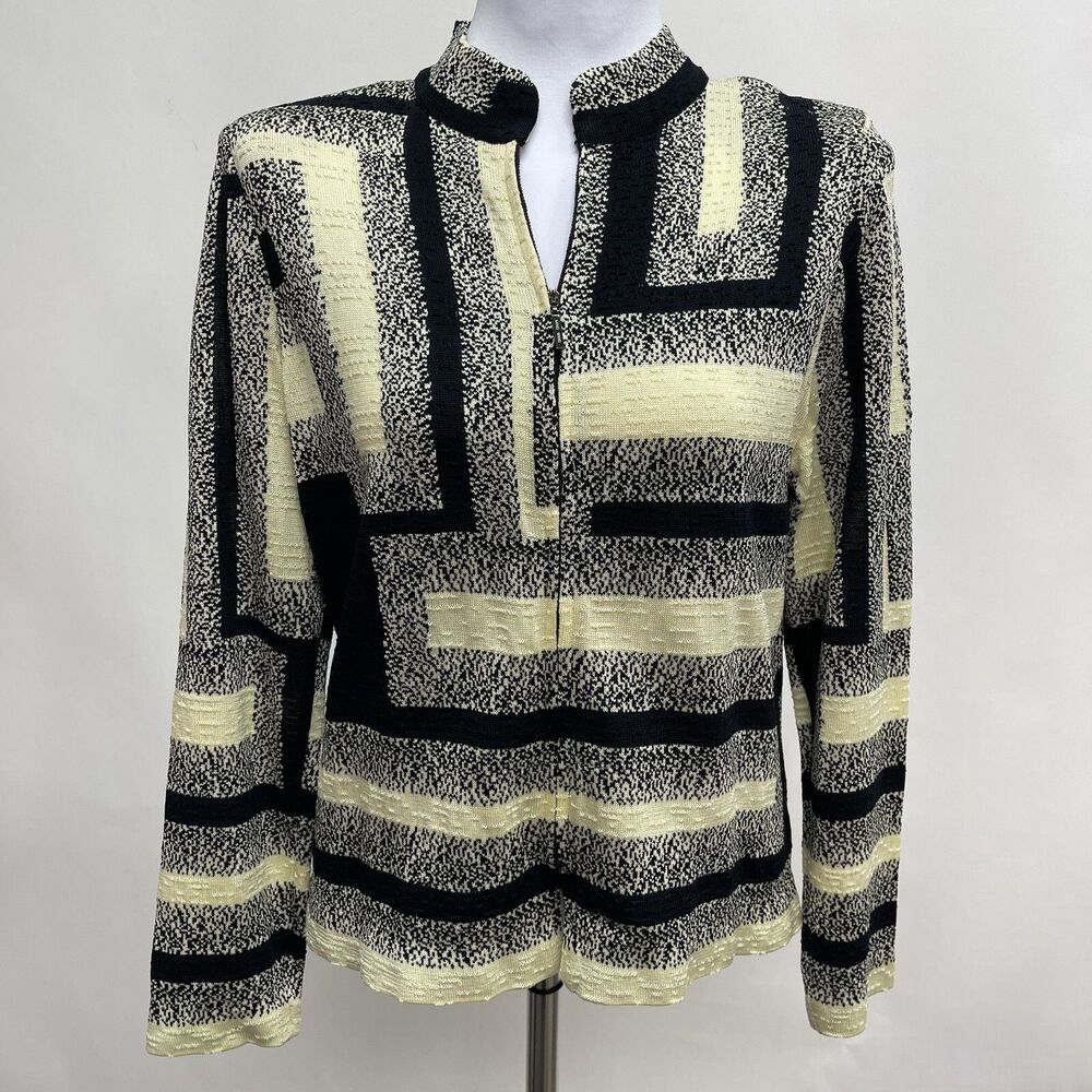 Ming Wang Women's Top Jacket Medium Yellow Black‎ Full Zipper